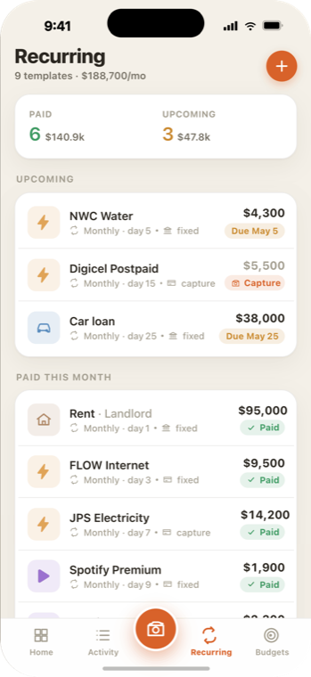 Recurring bills